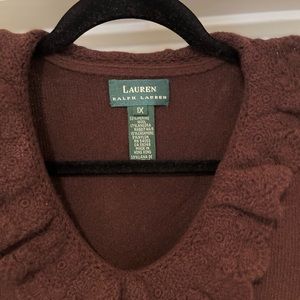 PLUS 1X, LAUREN RALPH LAUREN RUFFLE V NECK CASHMERE SWEATER, EXCELLENT CONDITION